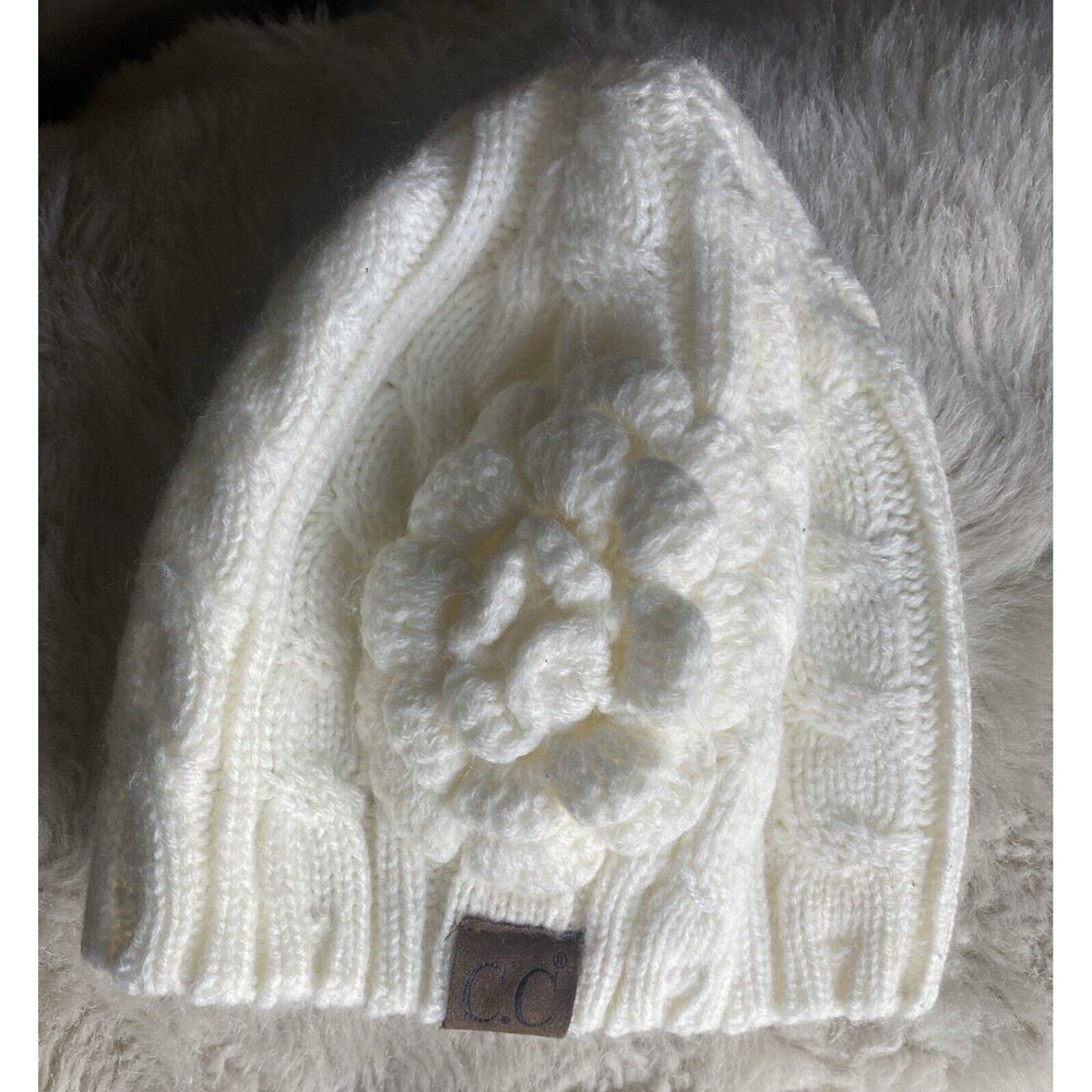 C.C. Brand White Girls Youth Knit Cap With Bow
